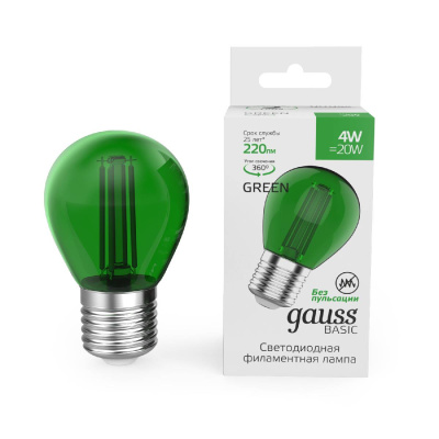 Светодиодная филаментная лампа Gauss Basic Filament E27 4W green 10512042-G