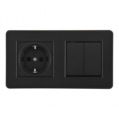 Выключатель двухклавишный с розеткой Arte Milano SET16-2-40-1-30-2 black
