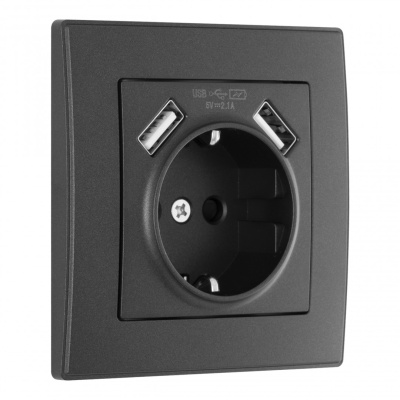 Комплект розетки с/з и шторками + USB и рамкой Arte Milano SET06-1-47-1 black