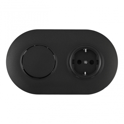 Выключатель круглый одноклавишный с розеткой с/з и шторками Arte Milano SET08-2-40-1-30-1 black