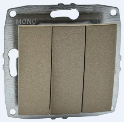 Выключатель трехклавишный Mono Electric Despina-Larissa 10А 250В бронза 500-002322-114