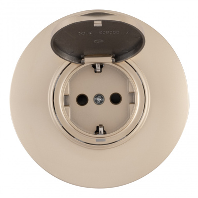 Розетка круглая с/з и шторками, защитной крышкой и рамкой Arte Milano SET08-1-41-1 shampan