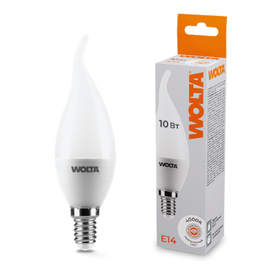Светодиодная лампа WOLTA 10Вт 4000K E14 свеча на ветру матовая 25SCD10E14