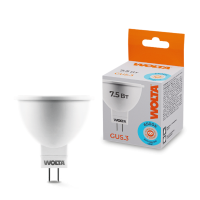 Светодиодная лампа WOLTA 7.5Вт 6500K GU5.3 матовая 25WMR16-220-7.5GU5.3