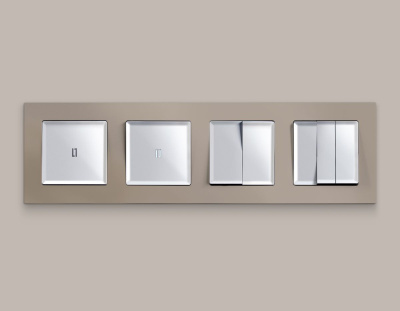 Комплект механизма 2-клавишного перекрестного выключателя 10A-250V Alfa Серебро глянец Quant Ambrella Volt MA403030 (AP4030, VM125)