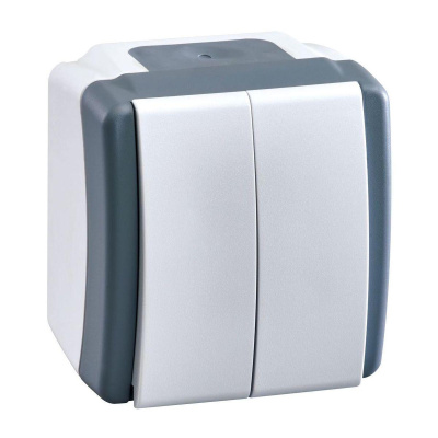 Выключатель двухклавишный Mono Electric Octans IP54 10А 250В бело-серый 154-020001-102