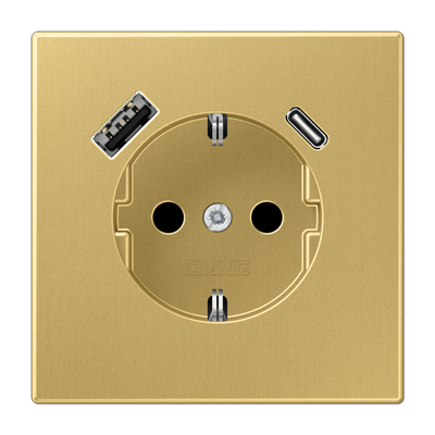 Розетка SCHUKO с USB-зарядным устройством, тип A + тип С латунь Classic Jung ME1520-15CAC