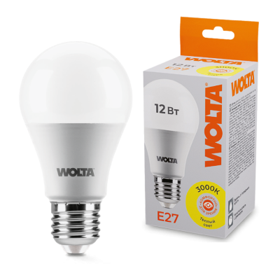 Светодиодная лампа WOLTA 12Вт 3000К E27 груша матовая 25Y60BL12E27