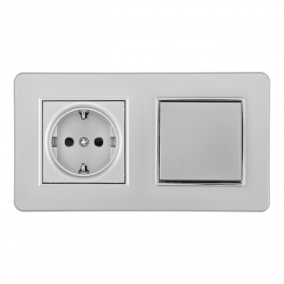 Выключатель одноклавишный с розеткой Arte Milano SET16-2-40-1-30-1 silver