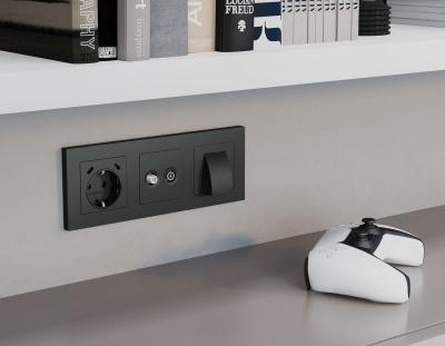 Лицевая панель Alfa (Графит мягкое касание) для вывода кабеля Quant Ambrella Volt AP9158