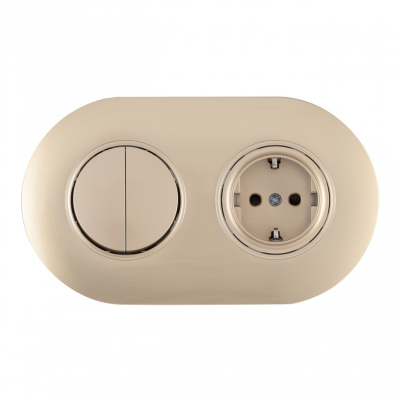 Выключатель круглый двухклавишный с розеткой с/з и шторками Arte Milano SET08-2-40-1-30-2 shampan