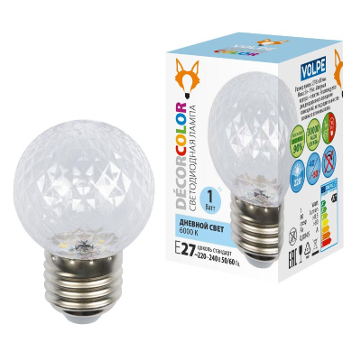 Лампа светодиодная Volpe Decor color LED-D45-1W/6000K/E27/CL/С PINEAPPLE UL-00010065