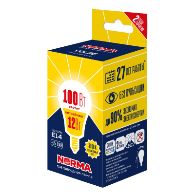 Лампа светодиодная Volpe Norma LED-G60-12W/3000K/E14/FR/NR UL-00010992