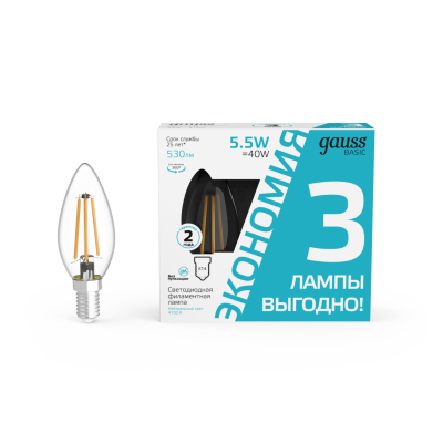 Лампа светодиодная Gauss Basic Filament E14 5,5W 4100K 1031126T