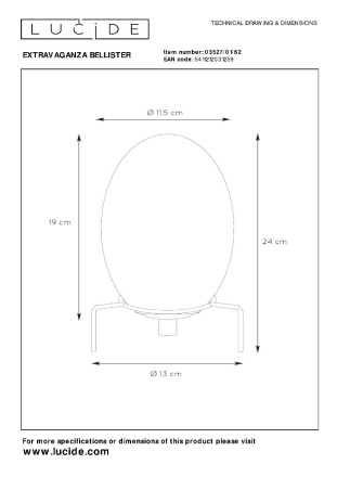 Настольная лампа Lucide Extravaganza Bellister 03527/01/62