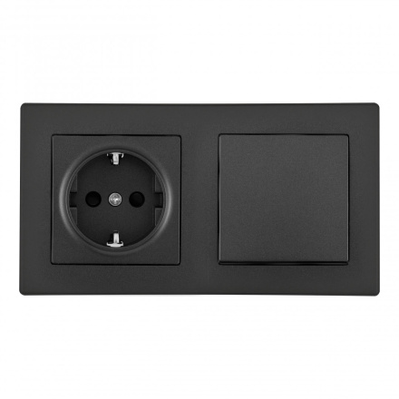 Выключатель одноклавишный с розеткой Arte Milano SET06-2-30-1-40-1 black