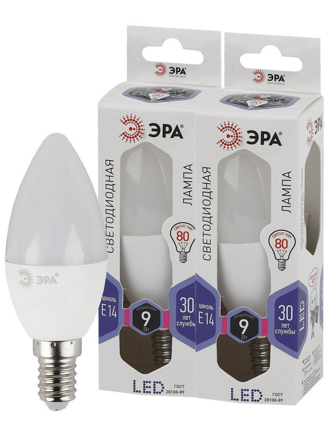 Лампа светодиодная Эра E14 9W 6000K LED B35-9W-860-E14 Б0031403