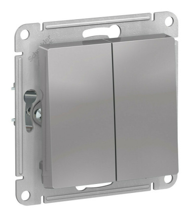 Выключатель 2-клавишный, IP44, сх.5, 10АХ, механизм Systeme Electric AtlasDesign Aqua Алюминий ATN440351