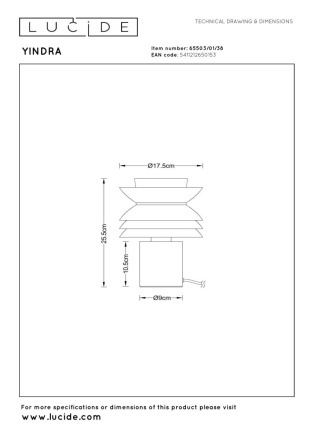 Настольная лампа Lucide Yindra 65503/01/38